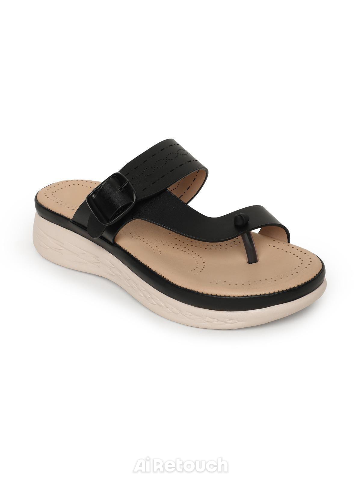 Nekmo Fashion  womens talot Black  thong-wedges